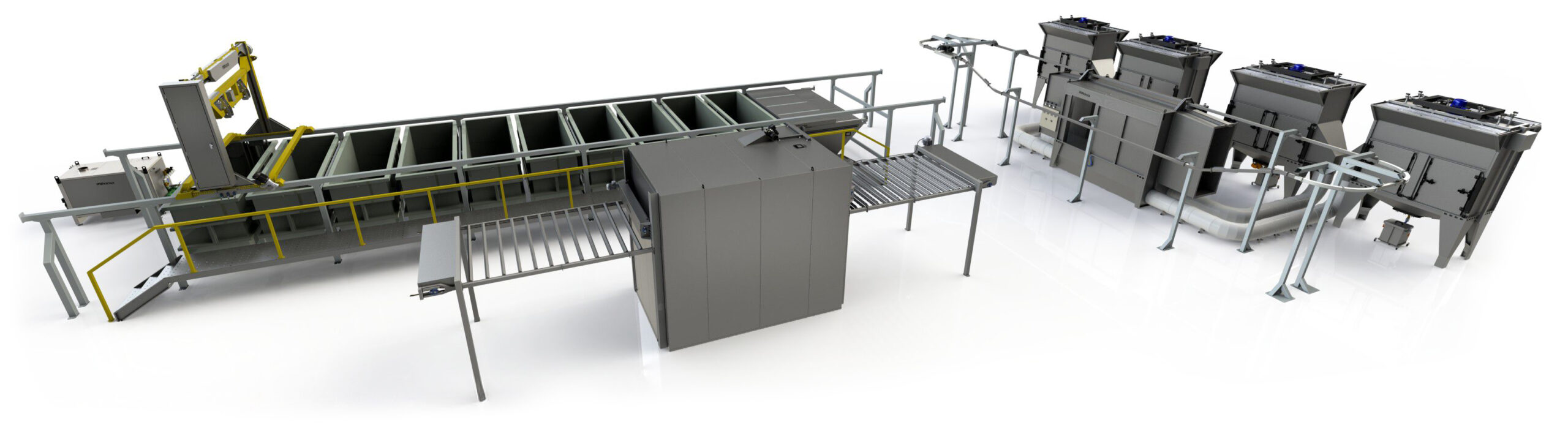 Linha completa de pré-tratamento e pintura estacionária